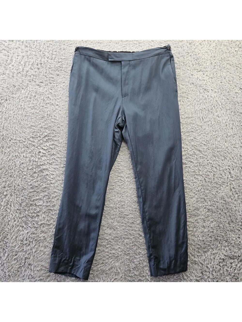 REISS Dress Pants 34x28 (Button Adjust 33-34x28) Slacks 100% Wool Adj Waist